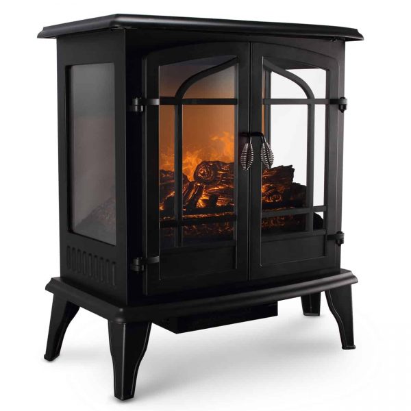 Della 1400W Electric Stove Heater Fireplace 25-Inch Freestanding 3D Flame Log Stove Firebox 6