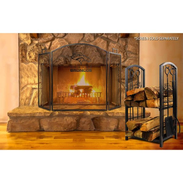 Denver Broncos Imperial Fireplace Wood Holder & Tool Set - Brown 2
