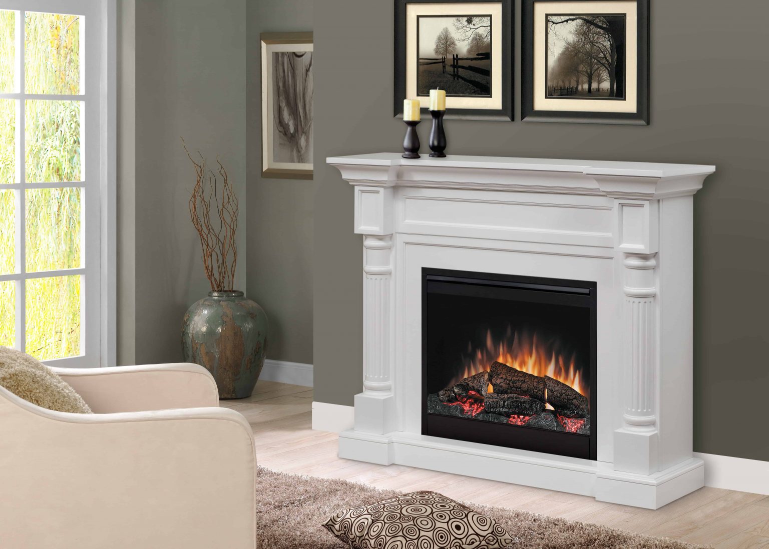 Dimplex Winston Mantel Electric Fireplace With Logs, White