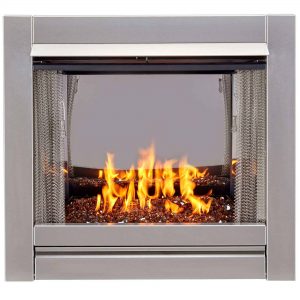 Duluth Forge Vent-Free Stainless Outdoor Gas Fireplace Insert With Copper Fire Glass Media - 24
