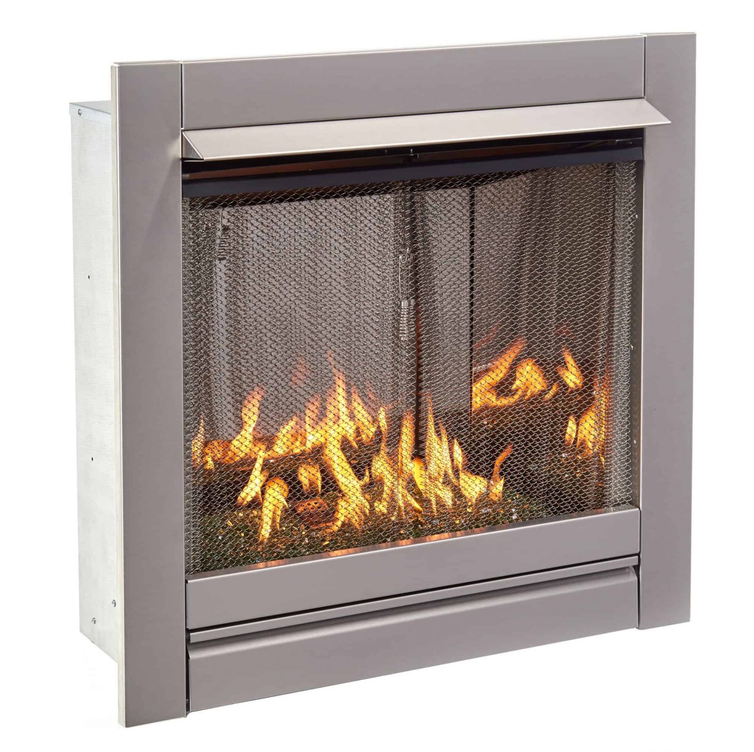 Duluth Forge Vent Free Stainless Outdoor Gas Fireplace Insert With Emerald Green Fire Glass Media 24000 BTU Model DF450SS G REM 1 1536x1532 