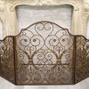 Ebros Gift Large 53" Wide Cast Iron Metal Rustic Victorian Floral Vines Lace 3 Panel Fireplace Screen Home Decor Living Room Patio Accent 8