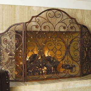 Ebros Gift Large 53" Wide Cast Iron Metal Rustic Victorian Floral Vines Lace 3 Panel Fireplace Screen Home Decor Living Room Patio Accent