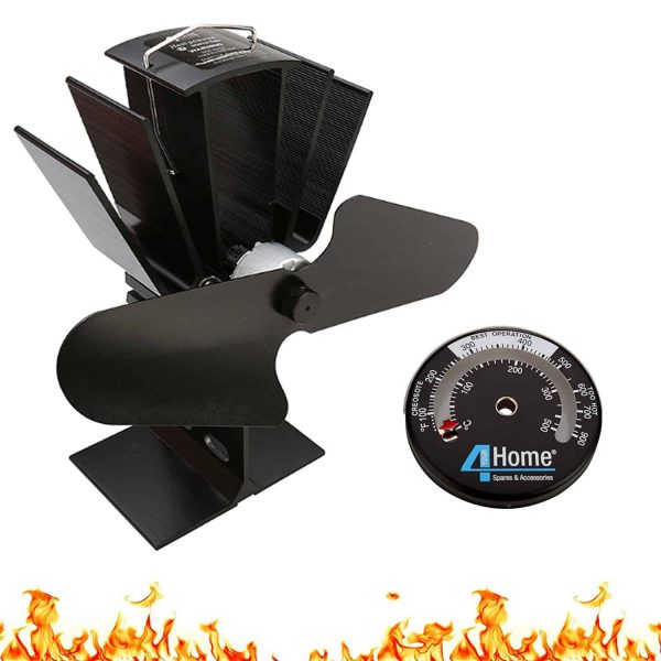 Eco Friendly Silent Heat Powered Stove Fan For Wood Log Burners + Free Stove Thermometer
