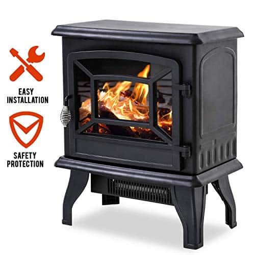 Electric Fireplace Heater Stove Portable Space Heater Freestanding Fireplace for Home Office with Realistic Log Flame Effect 1500W CSA Approved Safety 20"Wx17"Hx10"D