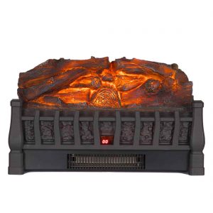 Electric Insert Log Quartz Fireplace Realistic Ember Bed Fan Heater in Black