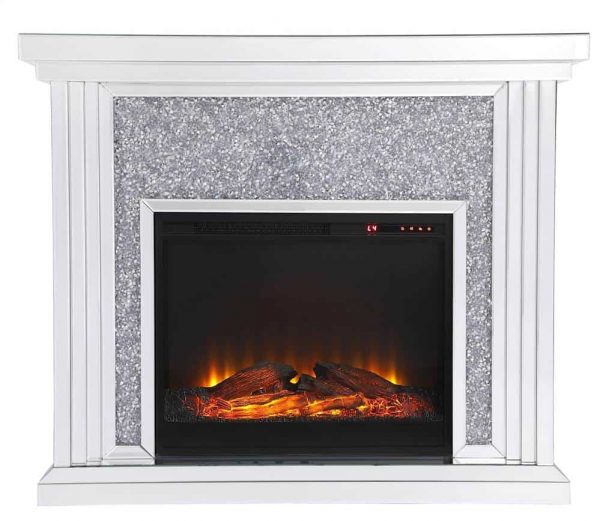 Elegant Decor MF9902-F1 47.5 in. Crystal Mirrored Mantle with Wood Log Insert Fireplace 2