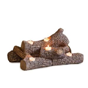 Elegant Logs Fireplace/Hearth Candle Holder