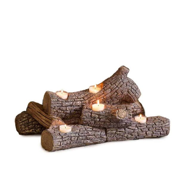 Elegant Logs Fireplace/Hearth Candle Holder
