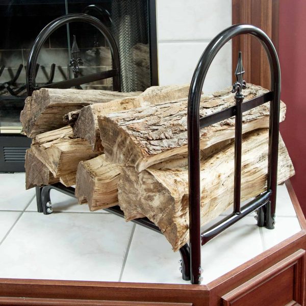 Fireplace Log Rack with Finial Design - Black by Pure Garden