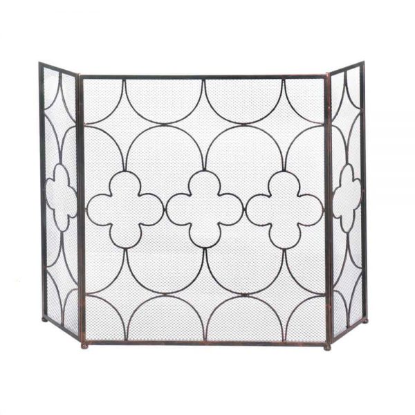 Arched Three Panel Iron Mesh Fireplace Screen