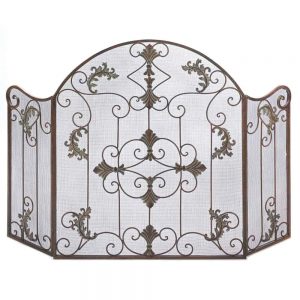 Antique Iron Black Florentine Fireplace Screen