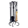 Fireplace Tool Set with Cast Iron Cats & 5 Piece Black Wrought Iron Ring and Swirl Fireset 4