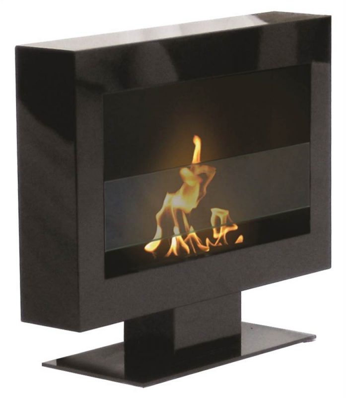 Floor Standing Fireplace in Satin Black Finish