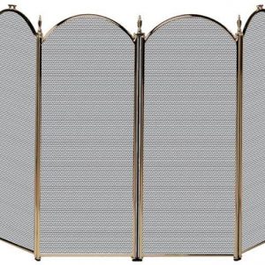 Four Fold Brass Fireplace Screen With Arches And Handles