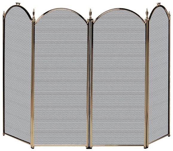 Four Fold Brass Fireplace Screen With Arches And Handles