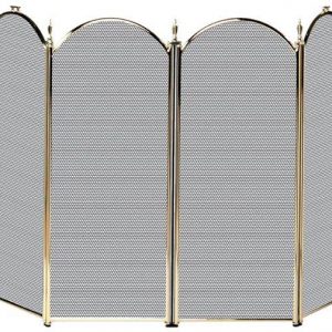 Four Fold Polished Brass Fireplace Screen With Handles