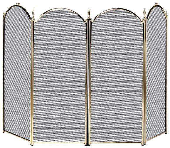 Four Fold Polished Brass Fireplace Screen With Handles