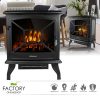 Geniqua 20" Electric Fireplace Heater Freestanding Log Wood Fire LED Flame Warm Stove