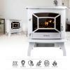 Geniqua White 17" Electric Fireplace Heater Freestanding Wood Fire LED Flame Warm Stove 8