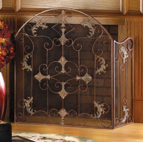 Gifts & Decor Rustic Scrollwork Iron Florentine Fireplace Screen 1