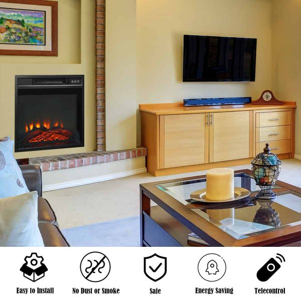 Gymax 18" Electric Fireplace Freestanding &Wall-Mounted Heater Log Flame Remote 1400W 4