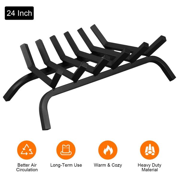 Gymax 24'' Iron Fireplace Log Grate 3/4'' Heavy Duty Solid Steel Firewood Burning Rack 6
