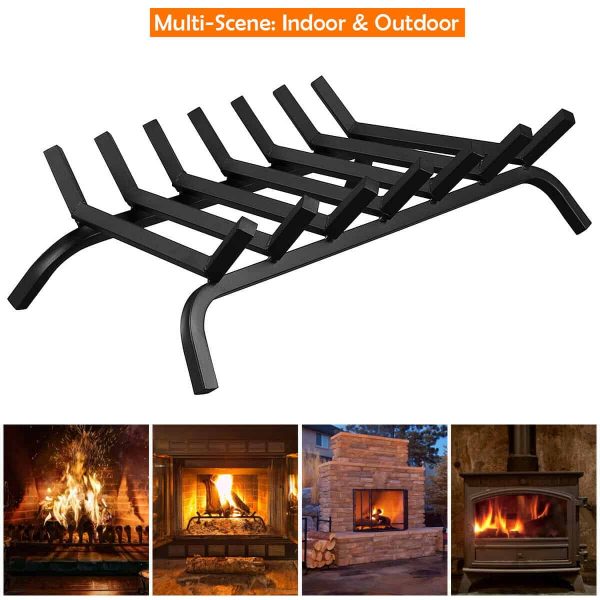 Gymax 30'' Iron Fireplace Log Grate 3/4'' Heavy Duty Solid Steel Firewood Burning Rack 4