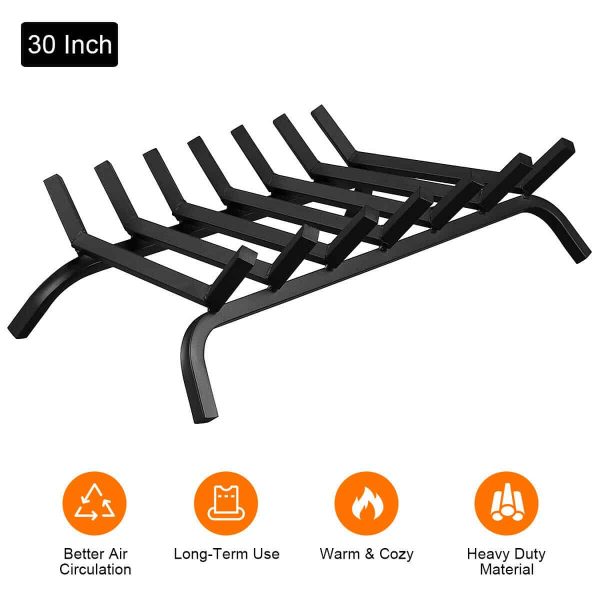 Gymax 30'' Iron Fireplace Log Grate 3/4'' Heavy Duty Solid Steel Firewood Burning Rack 6