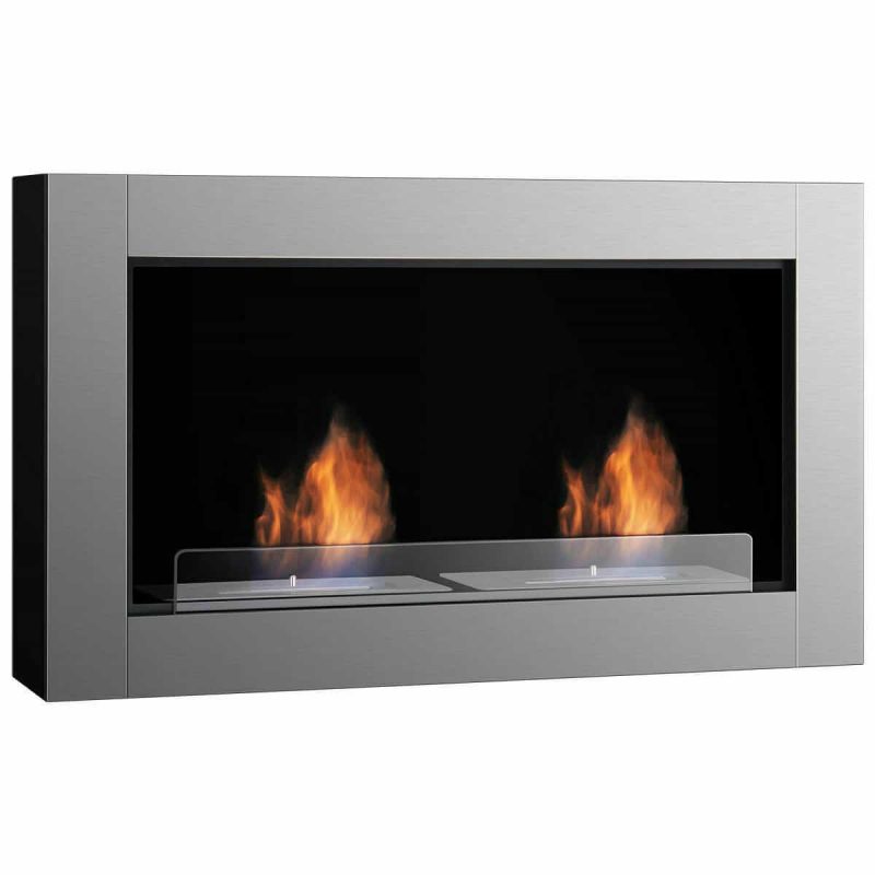 Gymax 38 Inch Wall Mounted Bio-Ethanol Fireplace Ventless Dual Burner Fireplace