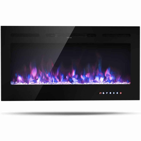 Gymax 40'' Electric Fireplace Recessed and Wall Mounted 750W/1500W W/ Multicolor Flame