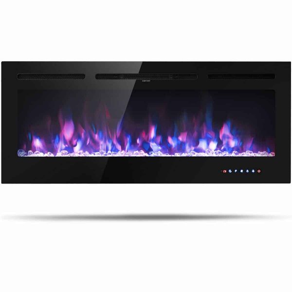 Gymax 50'' Electric Fireplace Recessed and Wall Mounted 750W/1500W W/ Multicolor Flame
