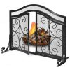 Gymax Fireplace Screen with Hinged Magnetic Two-doors Flat Guard Freestanding Black 17