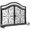 Gymax Fireplace Screen with Hinged Magnetic Two-doors Flat Guard Freestanding Black 18