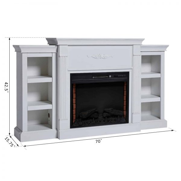 HOMCOM Electric Freestanding Fireplace 1400W Artificial Flame Effect with Detachable Side Cabinets,Wood 5