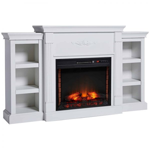 HOMCOM Electric Freestanding Fireplace 1400W Artificial Flame Effect with Detachable Side Cabinets