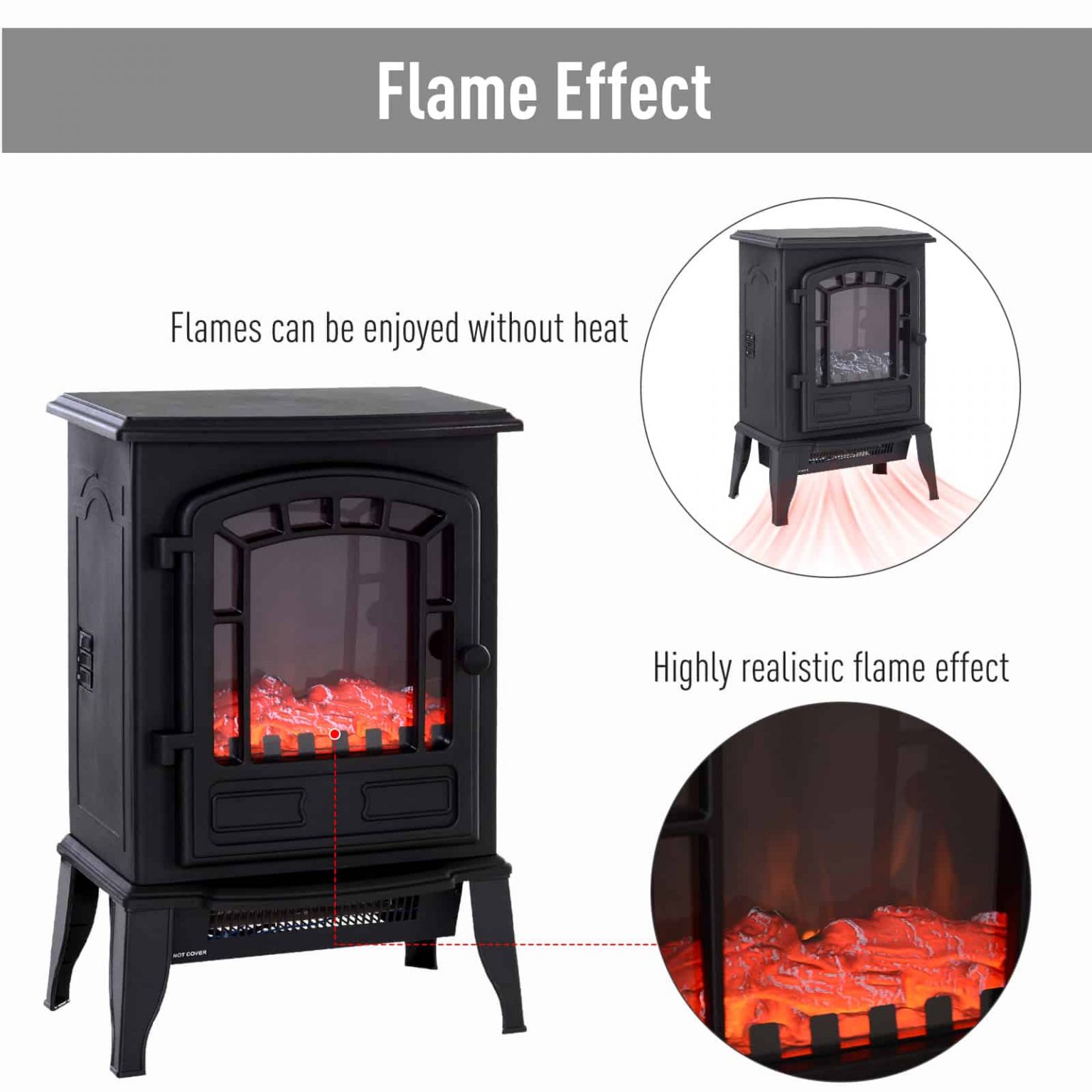 HOMCOM Freestanding 1500W Steel Electric Fireplace Stove Space Heater ...