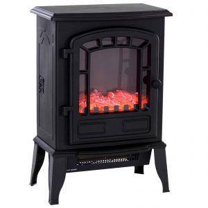 HOMCOM Freestanding 1500W Steel Electric Fireplace Stove Space Heater Infrared LED