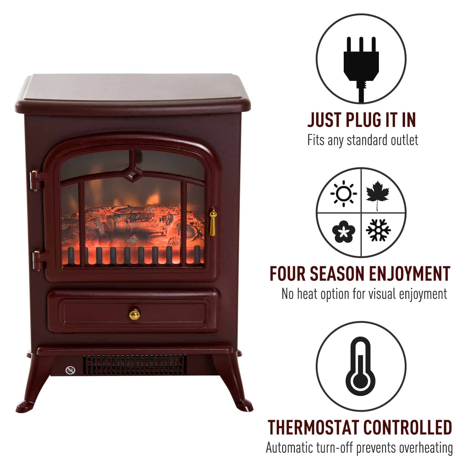Homcom Freestanding Electric Fireplace Heater With Realistic Flames 21