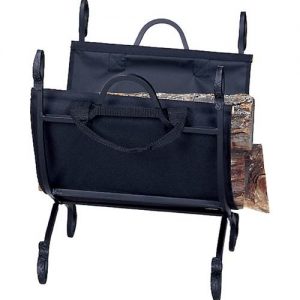 Hammered Crock Log Holder with Canvas Carrier & Black Finish