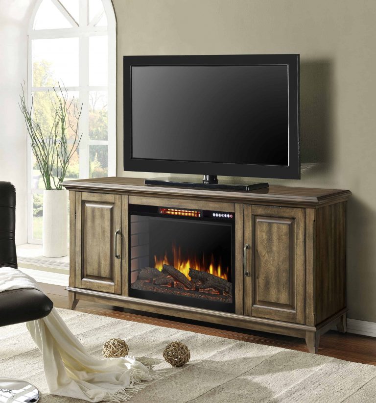 Harlow 60-in Electric Fireplace with Bluetooth in Antique Pine Finish ...