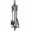 Hearth Tool 5 sets Pendant Tongs Fire Hook Brush Shovel Black w/ 25" Pedestal Base