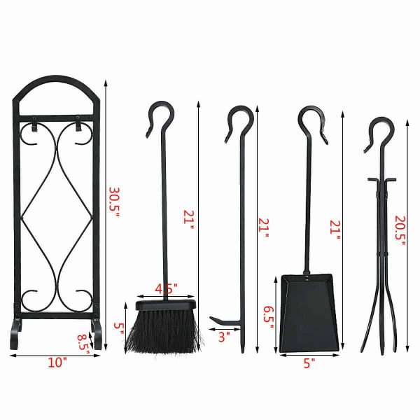Hearth Tool Robust 5pc Steel Fire Place Tool set 4 Fireplace Accessories Black 3