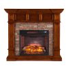 Ignatius Faux Stone Corner Infrared Fireplace, Buckeye Oak 36
