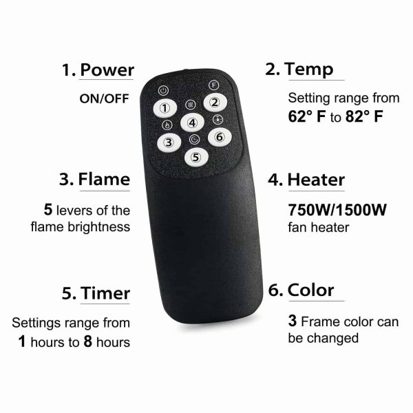 Kinbor 36" Electric Wall Mounted Fireplace Heater Realistic 3-Color Lighting Flame 1500/750W Remote Control with Timer 6