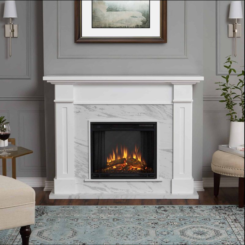 Kipling Electric Fireplace in White with Faux Marble by Real Flame