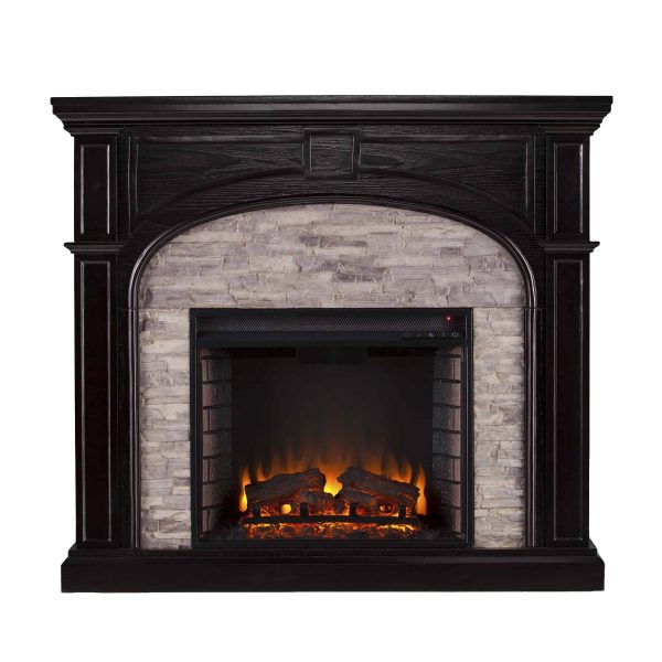 Lambert Infrared Fireplace with Faux Stone, Ebony 9