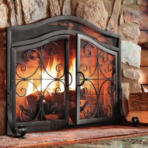 Large Crest Fireplace Fire Screen with Doors