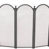 Large Diameter Five Fold Black Fireplace Screen With Handles