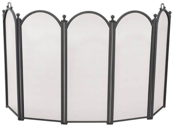 Large Diameter Five Fold Black Fireplace Screen With Handles